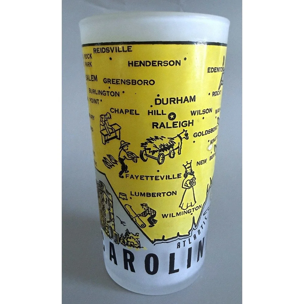 North Carolina Vtg 1960s State Landmarks Frosted Glass Tumbler Enamel Paint 5